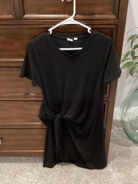 Black Short Sleeve Tie-Front Dress
